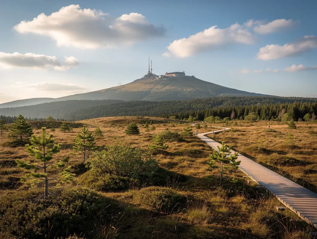 Torfhausmoor Rundweg mit Blick auf den Brocken im Harz