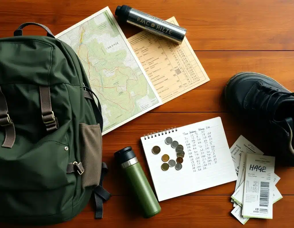 Beispiel für die Budgetplanung eines einwöchigen Wanderurlaubs mit Ausrüstung und Reisekosten