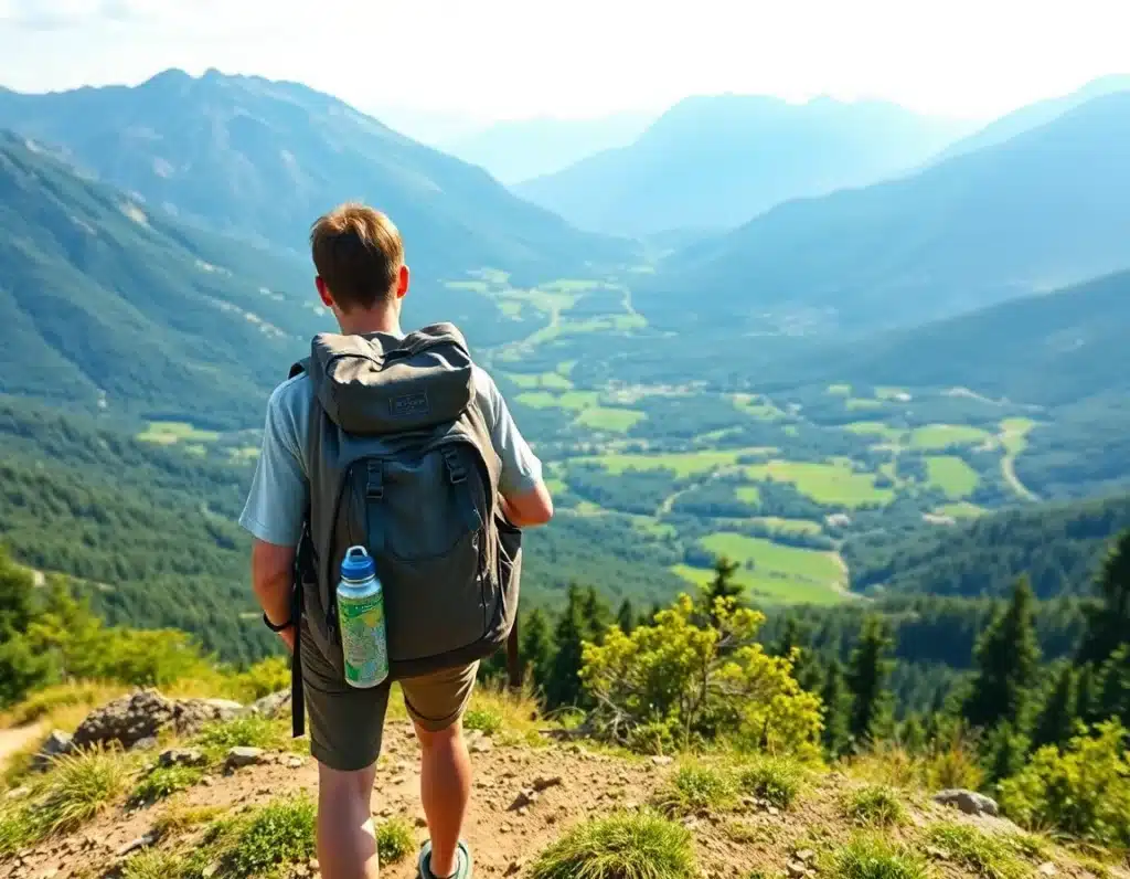 Wanderer auf einem Bergweg bei der Planung des Reisebudgets für einen Wanderurlaub
